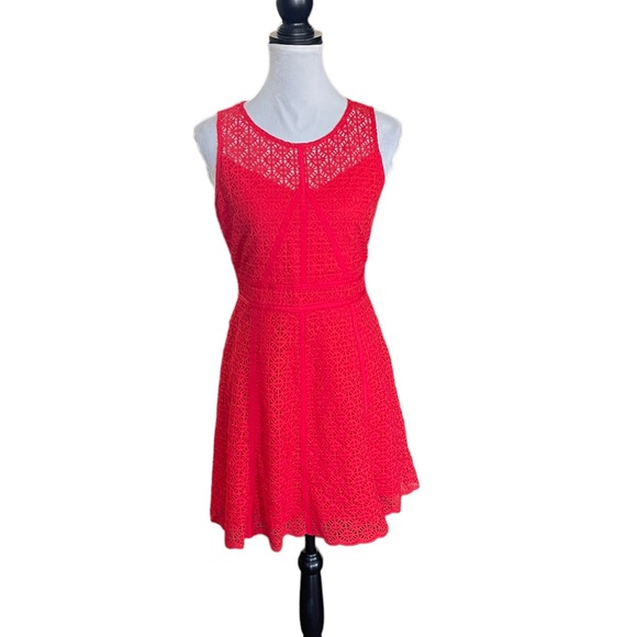 Skies are Blue sleeveless red lace aline summer party event dress size small - Picture 1 of 13